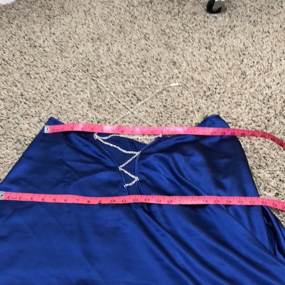 Francesca’s Collection Dress Size Large Blue Silver Rhinestone Caged Plunge Neck - Picture 7 of 8